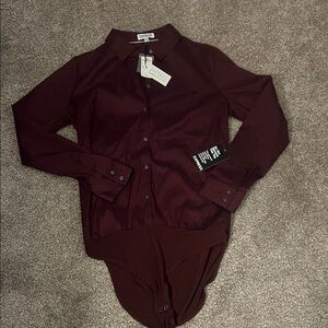 Express Deep Burgundy Fitted Shirt bodysuit
